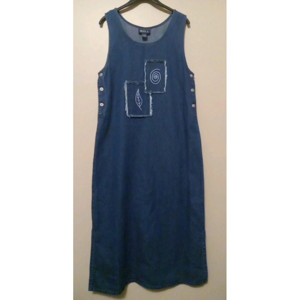 Blue J. Women‎ Blue Embroidered Patchwork Side Button Denim Dress Size M